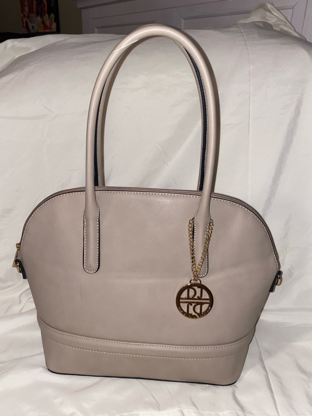 David Jones Structured‎ Dome Shoulder Bag in Blush Taupe with Gold Charm